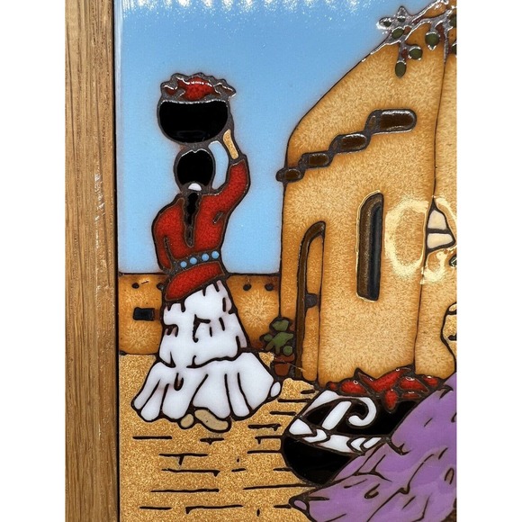 Accents Vintage Leone Kuhne Tile Framed Woman W Chili Peppers Kiln